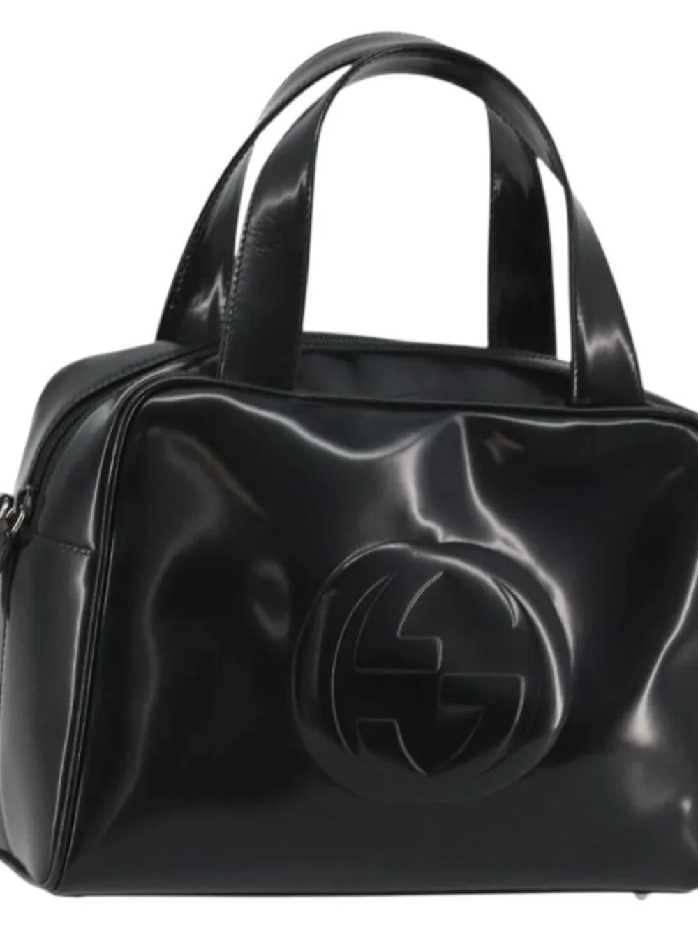 GUCCI Hand Bag Patent leather Black Silver 000 2058 0505 Auth 175262